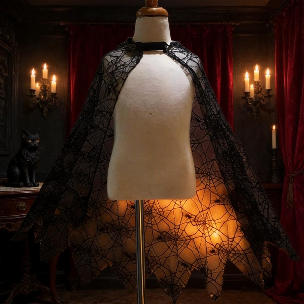 Halloween Spider Web Lace Cape For Kids And Adults Cosplay Party Costume
