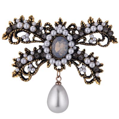 Vintage-Bowknot-Strass-Kunstperlen-Anhänger-Brosche für Damen, Partykleid, Abzeichen