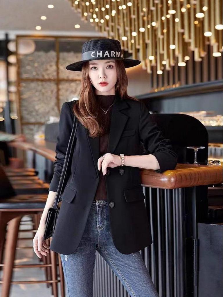 Women's Slimming Mid-Length Korean Style Blazer - Autumn and Spring Temperament Jacket