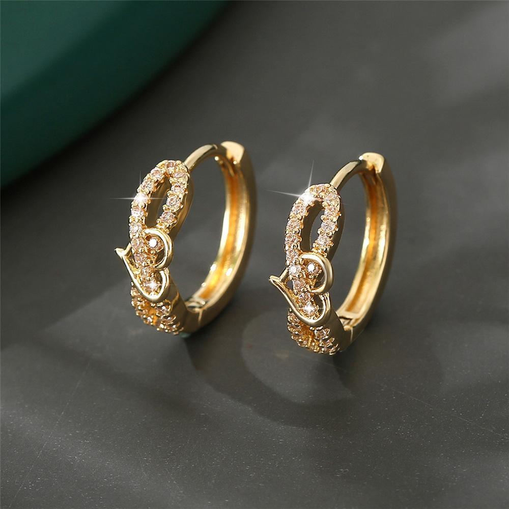 

Luxury Female White Zircon Stone Heart Infinity Hoop Earrings Vintage Fashion Gold Color Wedding For Women