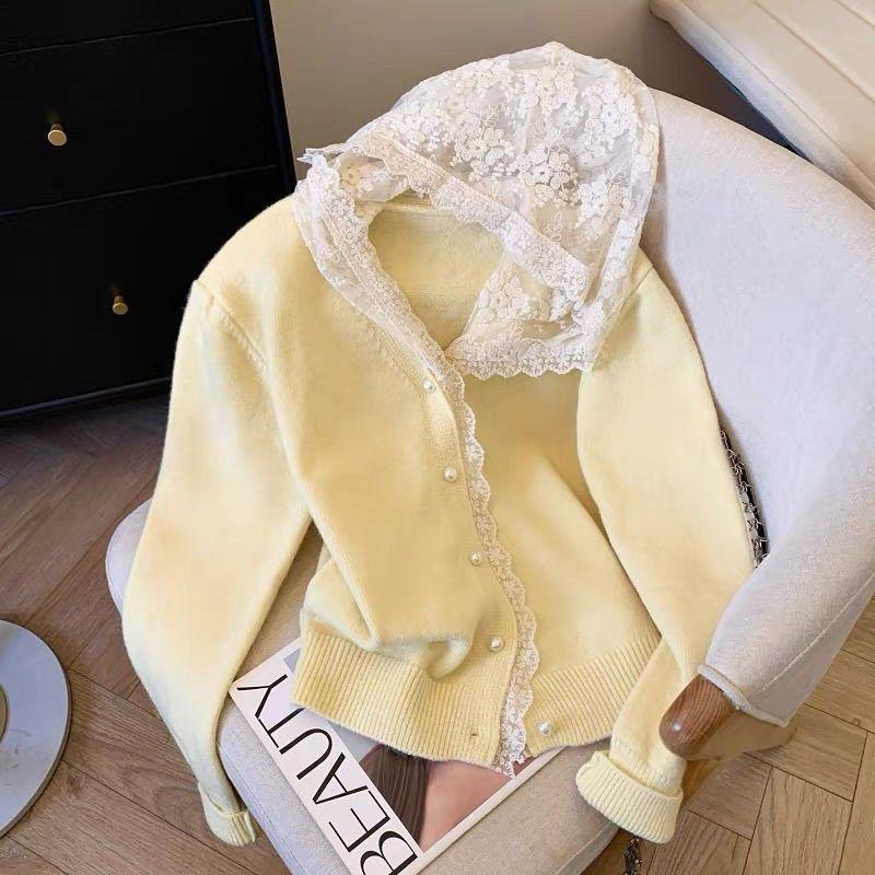 Hooded Lace Patchwork Knitted Cardigan - Long Sleeve Autumn/Winter Versatile Sweater
