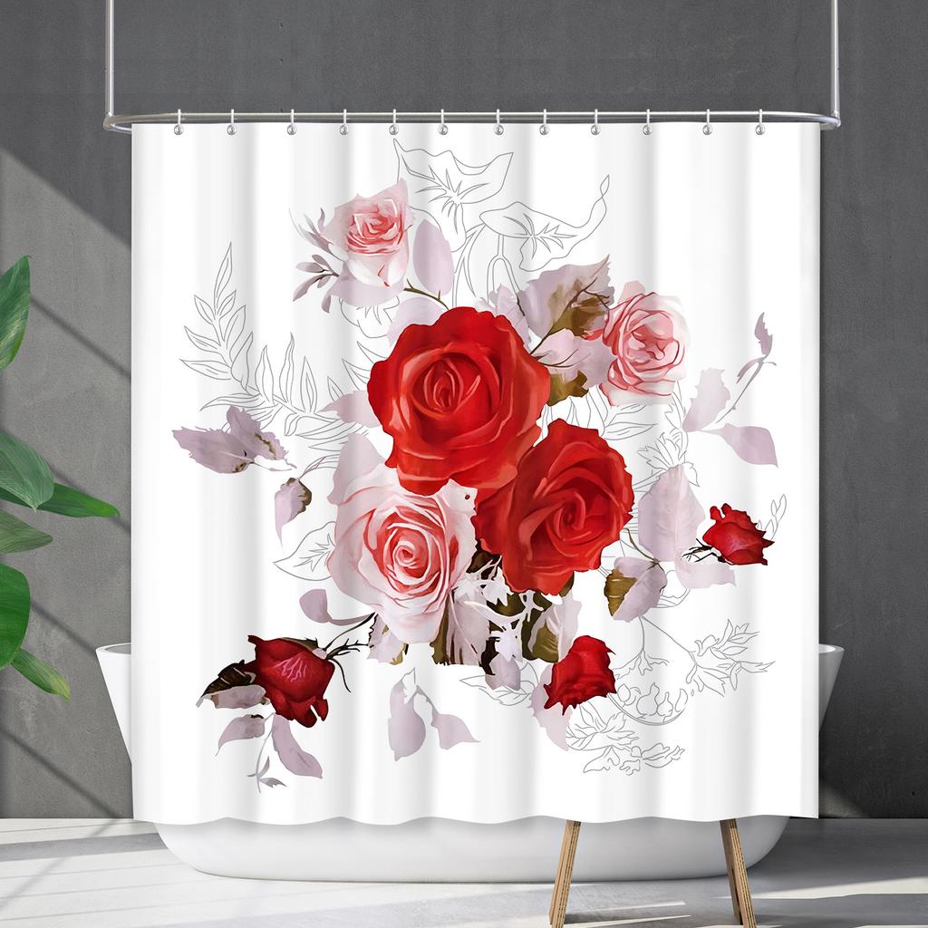 Shower Curtain Waterproof And Mildew-Proof 3D Digital Printing Plant Flower Plant Shower Curtain Bathroom Partition