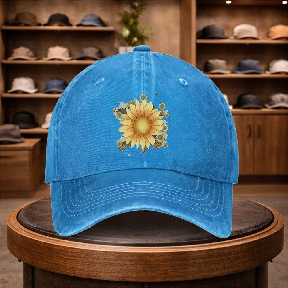 Sunflower Print Baseball Cap Casual Snapback Fashion Hat Adjustable Outdoor Leisure Cap for All Seasons Ideal for Travel a