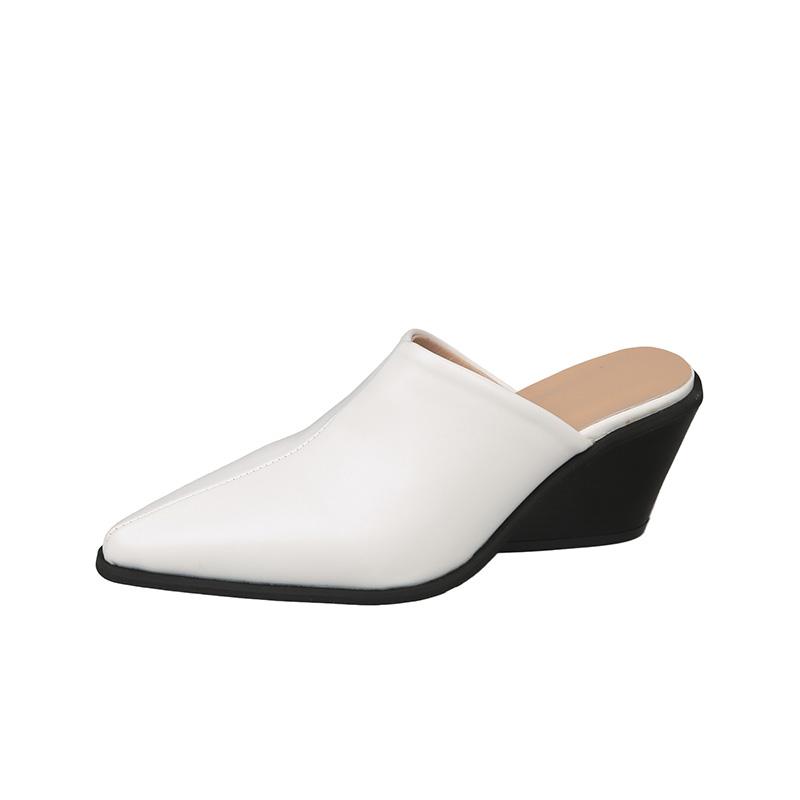 

Simple Pointed Toe Block Heel Baotou Slippers Summer New Deep Mouth Soft Sole Non-slip High Heels 34