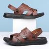 Men Black Leather Sandals Simple Flats Summer Brown Outdoor Hiking Sandals Outdoor Wide Beach Shoes for Father Over Sized
