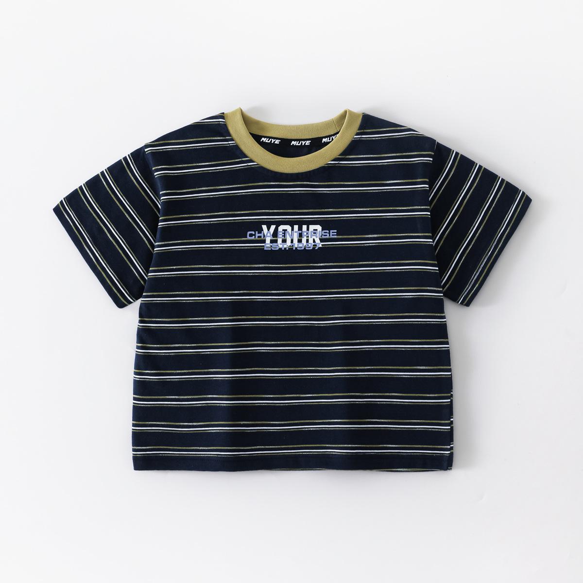 Beiteng Boys Korean Style Striped Short-Sleeve Summer T-shirt - Kids Casual Clothing 140 cm