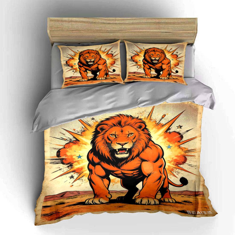 Lion with explosive background. Bedding sets Duvet cover sets Duvet covers Pillowcases(1 * Duvet Cover 2 * Pillowcases without duvet insert)