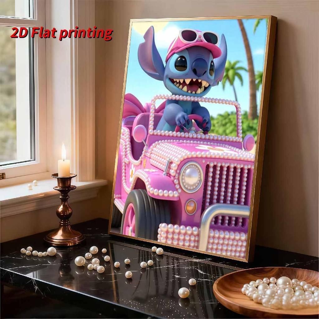 Disney Pearl Painting Stitch Pink ATV Vacation Creative Art 5D Exquisite Landscape Sparkling Craft Home Wall Decoration DIY Handmade Gift