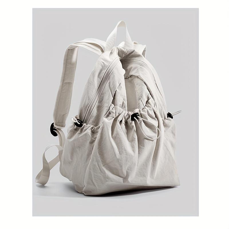 

Легкий нейлоновый рюкзак для женщин, регулируемые лямки, застежка на шнурке, повседневный стиль, идеально подходит для старшей школы, путешествий и повседневного использования, дорожный рюкзак белый