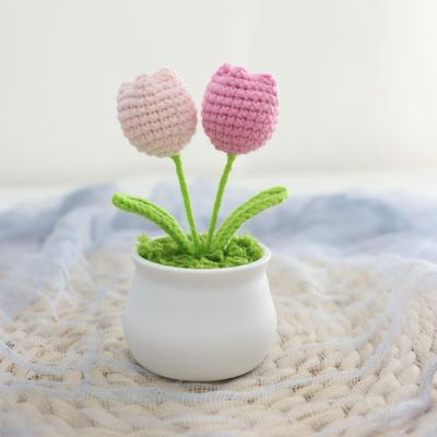 Maceta de tulipanes tejida a mano, diseño de flor de simulación realista, regalo perfecto para novia, familiares, amigos, hogar y fiesta brillantes y coloridos