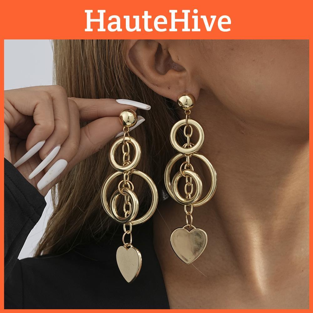 Elegant Gold Alloy Heart Shaped Dangle Earrings For Women Trendy 2023 Winter Fashion