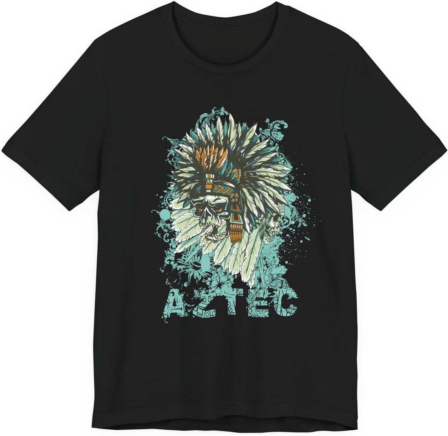 Aztec Headdress Skull T-Shirt Tribal Skull Graphic Tee Art-14 S
