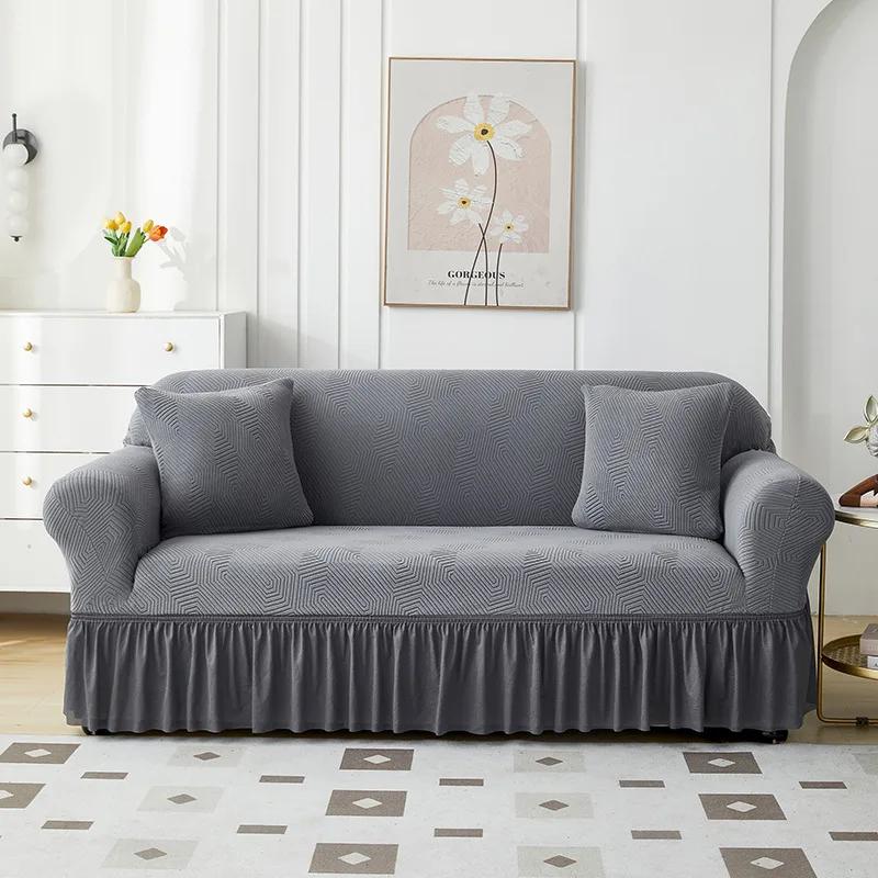 1/2/3/4 Seater Sofa Cover with Skirt Four Seasons Universal Elastic All-Inclusive Sofa Dust Covers for Living Room Funda De Sofá