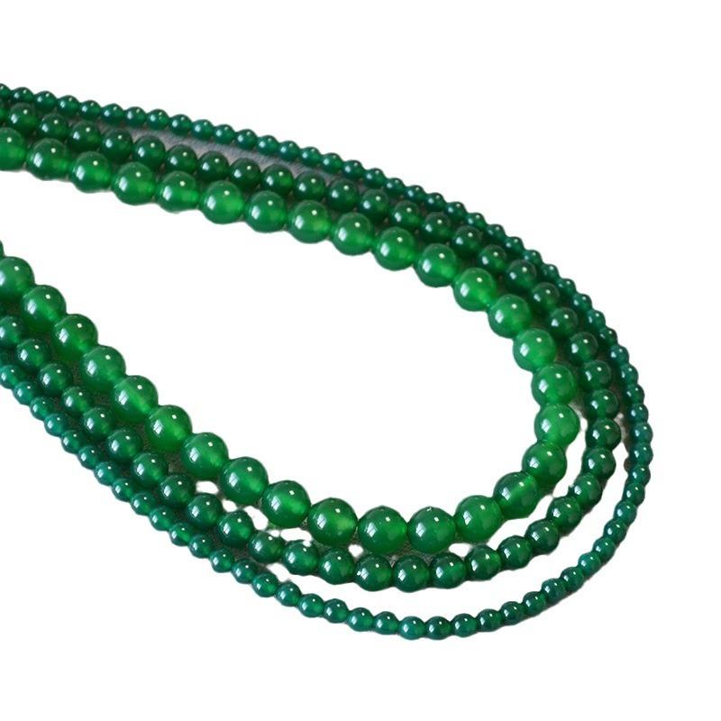New Chinese ethnic style ice transparent green agate chalcedony real stone beads simple temperament personalized short necklace collarbone chain
