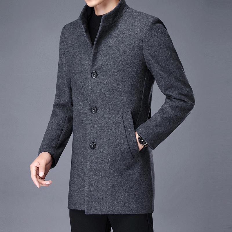 Men's Wool Coat: Casual Mid-Length Plus-Size Warm Jacket for Autumn/Winter
