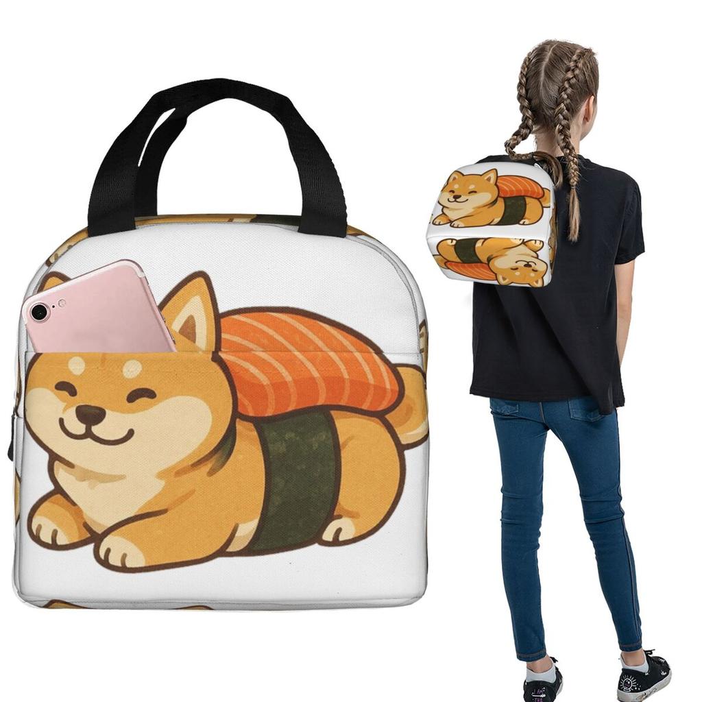 Sushi Cute Shiba Inu Dog Insulated Lunch Bag for Women Kids Leakproof Food Boxes Thermal Lunch Box Tote