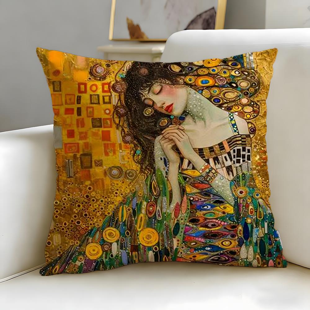 Classic Painter Gustav Klimt Cushion Cover Soft & Easy-Wash Pillow Case – Versatile For Couch, Bed, Travel And Office