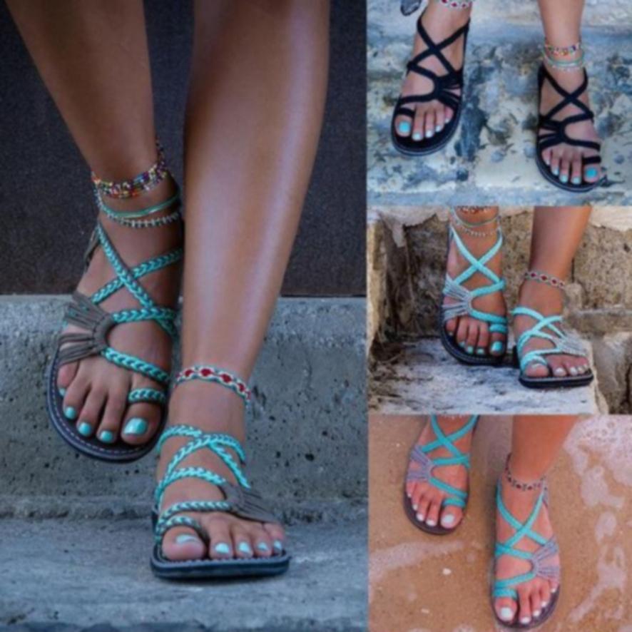Todo sobre el dedo del día Sandalias trenzadas de cordel de playa Open Toe  Flat Sandalia comprar a buen precio — entrega gratuita, reseñas reales con  fotos — Joom