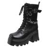 Fashion Large Size 35-42 Women's New Soft Bottom Motorcycle Boots Women Platform Knight Short Boots Lace-up Fad Ankle Boots Botas Mujer