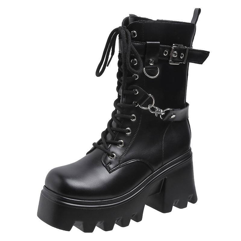 Fashion Large Size 35-42 Women's New Soft Bottom Motorcycle Boots Women Platform Knight Short Boots Lace-up Fad Ankle Boots Botas Mujer