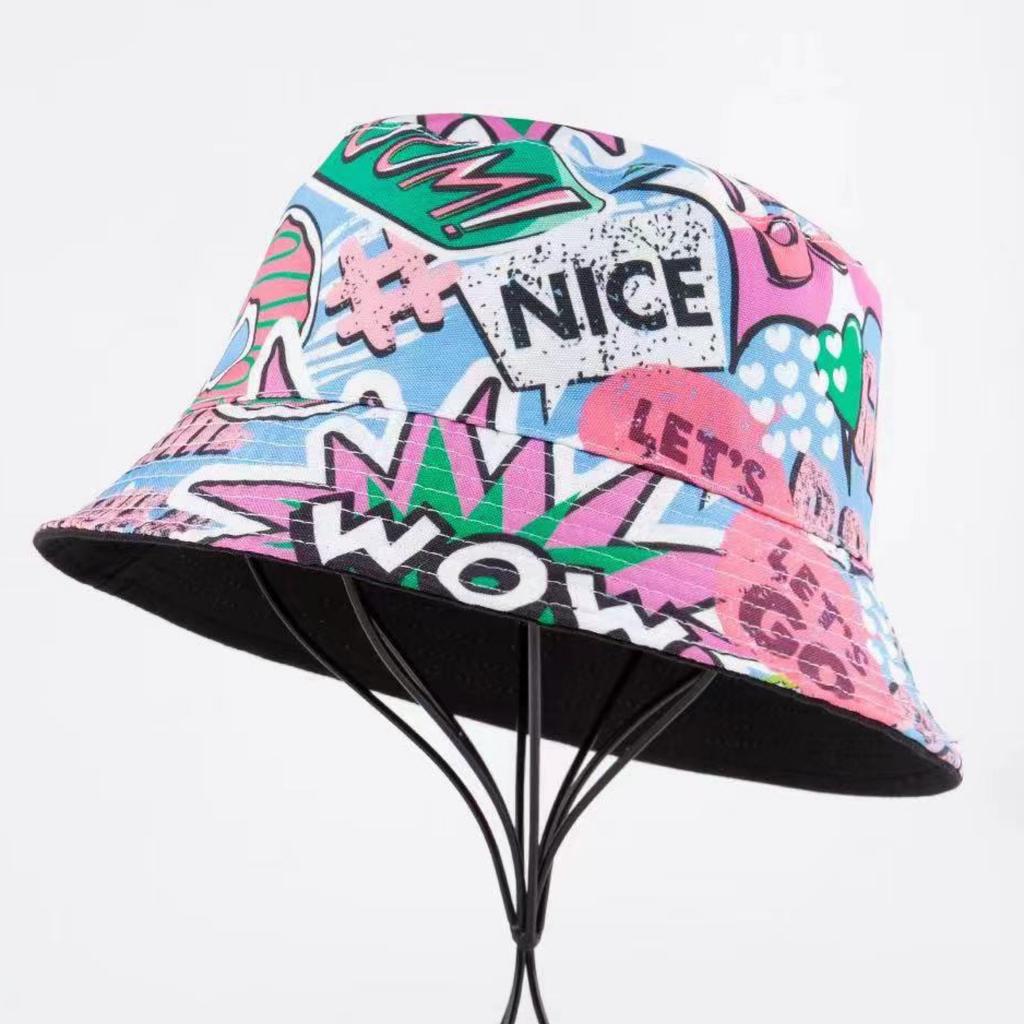 Graffiti Dwustronny Kapelusz Rybacki Moda Uliczna Drukowany Kapelusz Doniczka Wycieczka Plenerowa Studencki Kapelusz Bucket