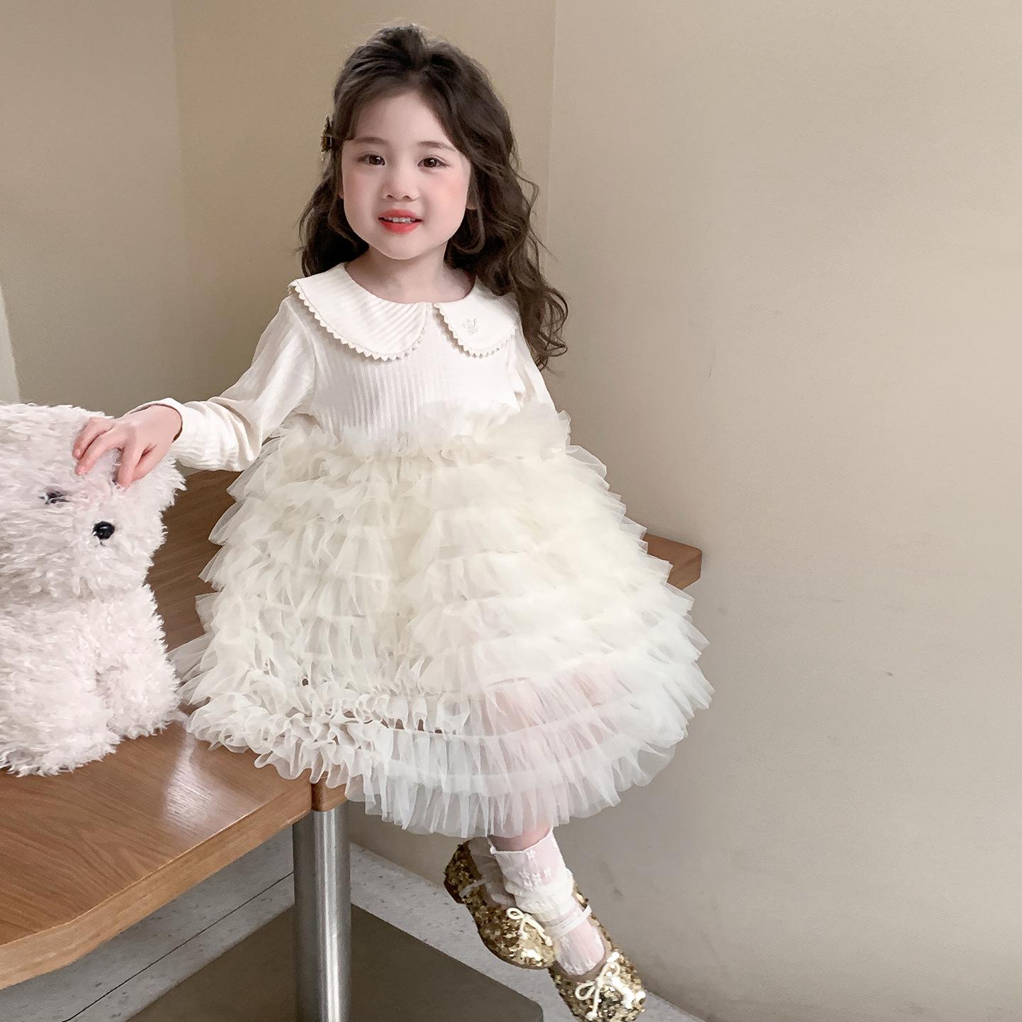 Meng Tang Tang 2026 Spring Children s Crown Mesh Princess Skirt 130 cm бежевый