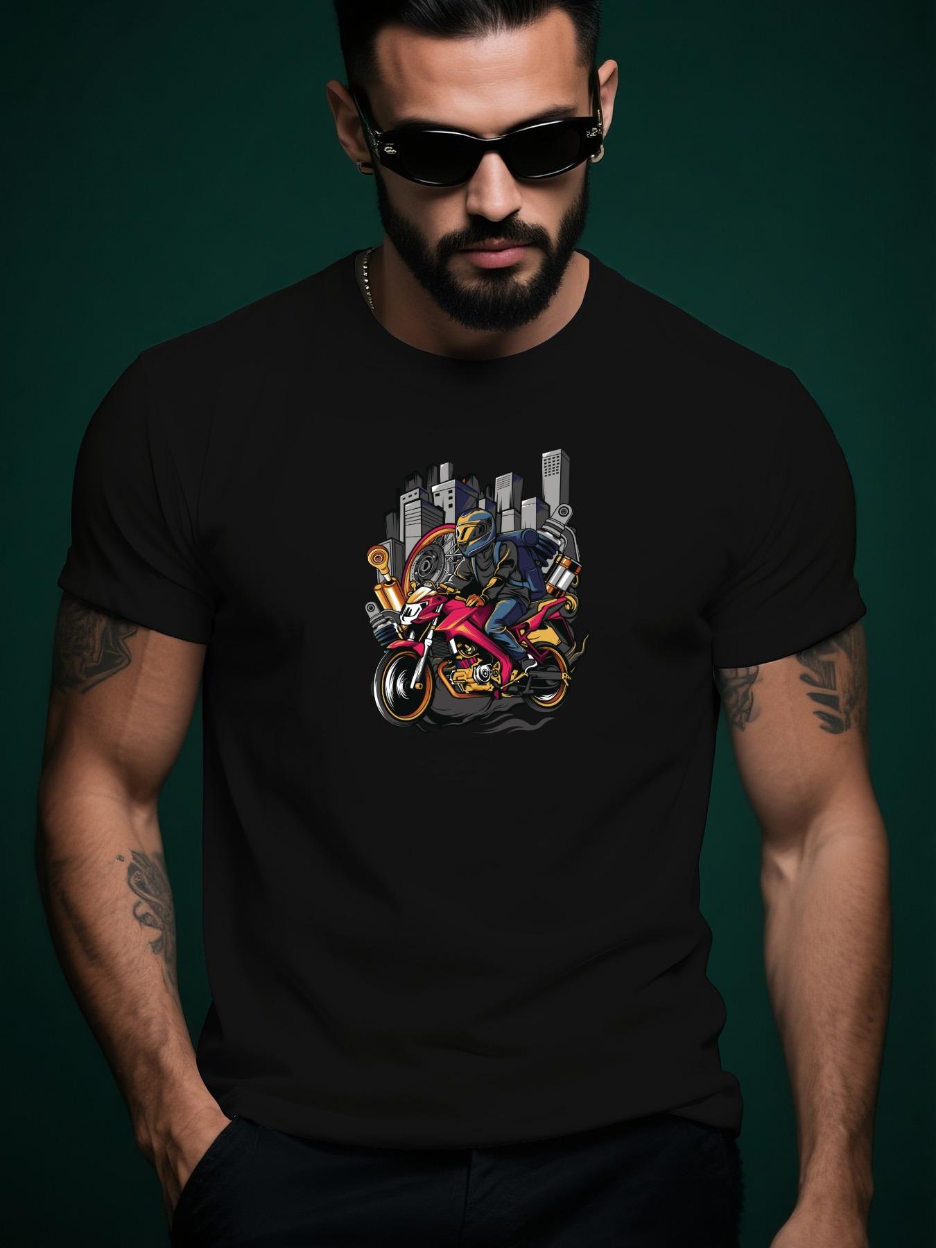 Urban Motorcycle Rider Graphic Tshirt - Vibrant Blue Casu... M