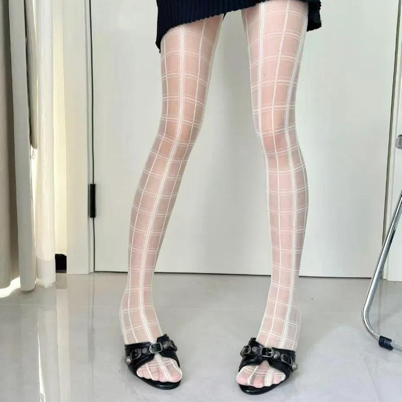 

Black White Plaid Pattern Tights Pantyhose Thigh High Stockings Women Sexy Lingerie Y2k Slim Stockings JK Girls Tights Socks One Size белый