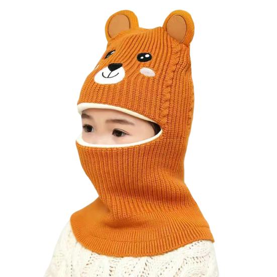 Cappello Lavorato a Maglia per Bambini con Orecchie d'Orso Carine, Monopezzo, Senza Visiera, Berretto Antivento, Copricapo per Bambini e Bambine, Scaldacollo Invernale, Berretto per Uscite