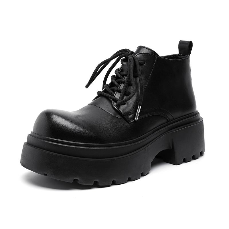 

Ботинки мартин мужские осенне-зимние полусапоги на толстой подошве и высоком голенище, кожаные ботинки в британском стиле, увеличивающие рост, локомотивные рабочие ботинки, короткие ботинки 18955-R 38 чёрный