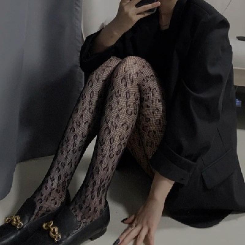 Retro Leopard Print Jacquard Pantyhose - Women's Sexy Slimming Mesh Silk Stockings in Black