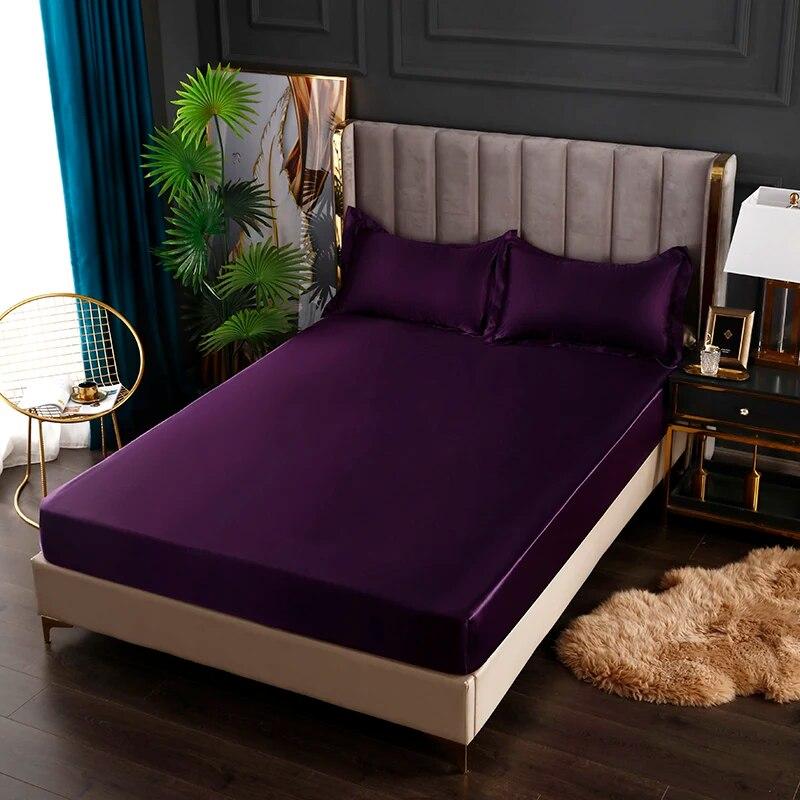 Solid Color Fitted Sheet Satin Rayon High-End Mattress Cover Elastic Band Sheets Sale Bed Sheet