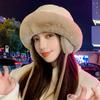 Add Velvet Thickened Winter Shopping  Cold Protection and Warm Hat for Women Furry Bike Riding Ear Protection Hat  Casual Trendy Fisherman Hat
