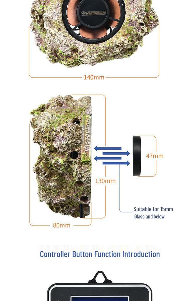 VASTOCEAN Wireless Wavemaker Pump for Saltwater Aquariums with Magnetic Suction Circulation