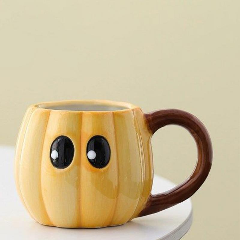 Halloween Pumpkin Ceramic Coffee Mugs Fall Pumpkin Coffee Mug Heat-Resistant Cute Cup With Big Eyes Water Bottle 300ml 300ml