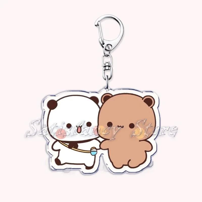 Cute Bubu Dudu Love Keychains Couple Bear Panda Acrylic Keyring for Accessories Bag Pendant Key Chain Jewelry Fans Lovers Gifts