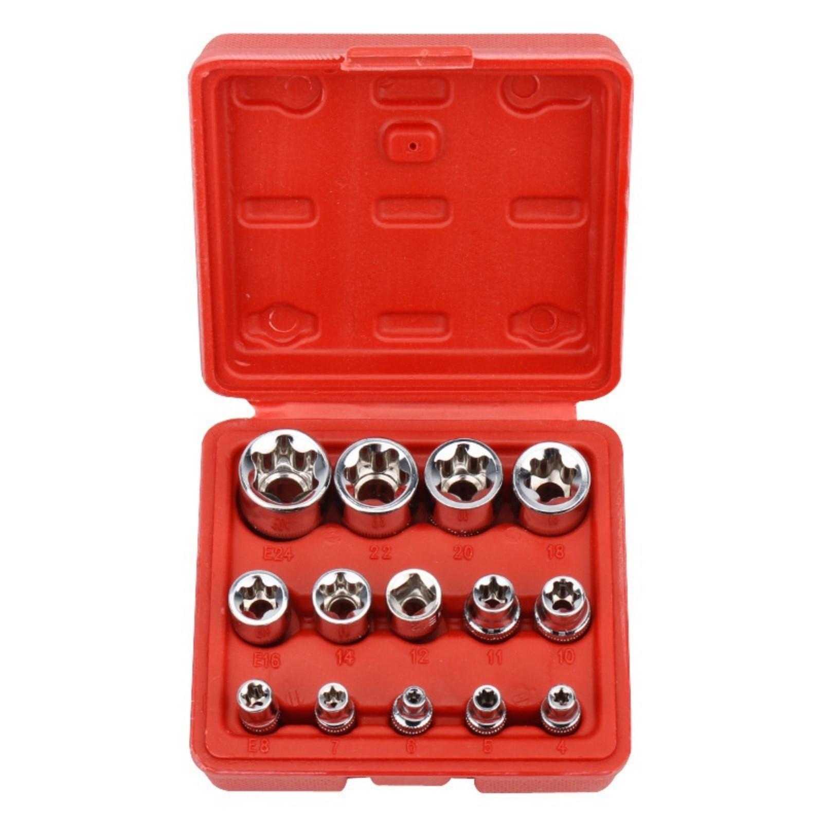 

SEDY 14-Piece E-TORX Socket Set - Premium Female Torx Socket Set, Torque Star Sockets, External Torx Sockets, E4 E5 E6 E7 E8 0 1 2 4 6 8 E One Size красный