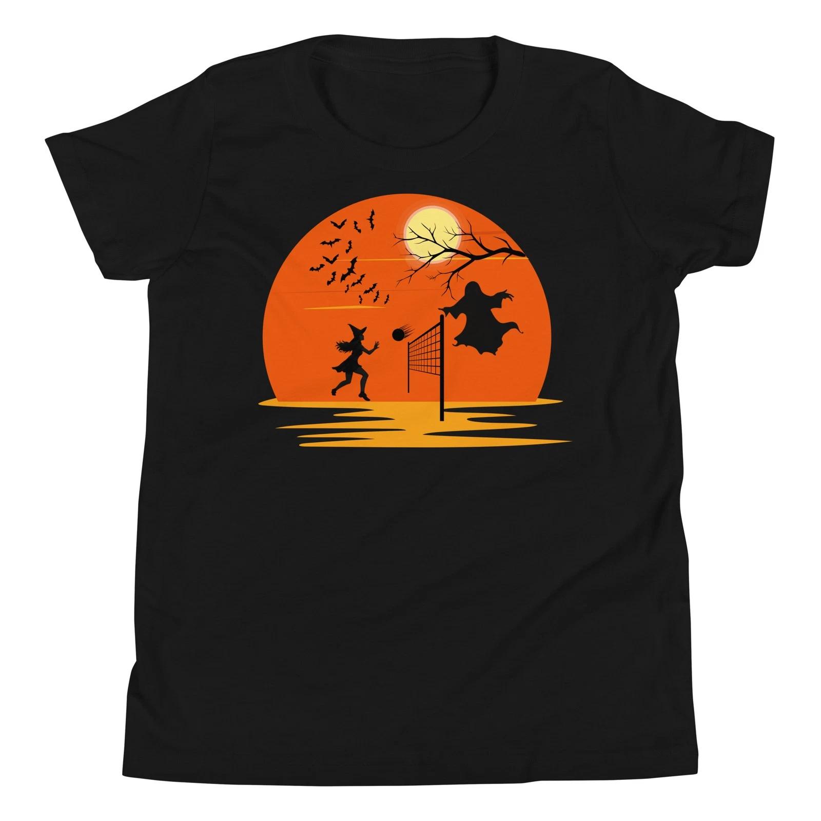 Ghost and Witch Playing Volleyball Halloween Costume Sunset Youth T-Shirt 140