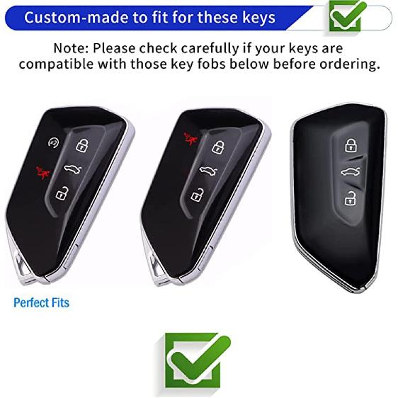 For VW Volkswagen Key Fob Cover Key Fob Shell With KeyChain Fit For VW ID4 ID3 MK8 Golf GTI Skoda Octavia Smart Key (Gold-White)