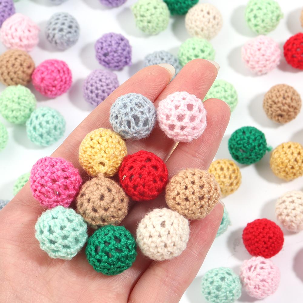 10pcs 14/20mm Acrylic Crochet Beads Colorful Round Knitting Wool Ball Beads For Jewelry Making DIY Necklace Bracelets KeyChain