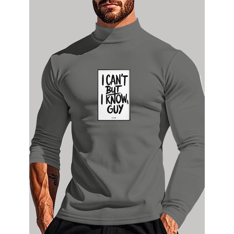 Warm Polyester Men s Mock Neck Long Sleeve Tee, Perfect for Autumn Outdoor Walks S