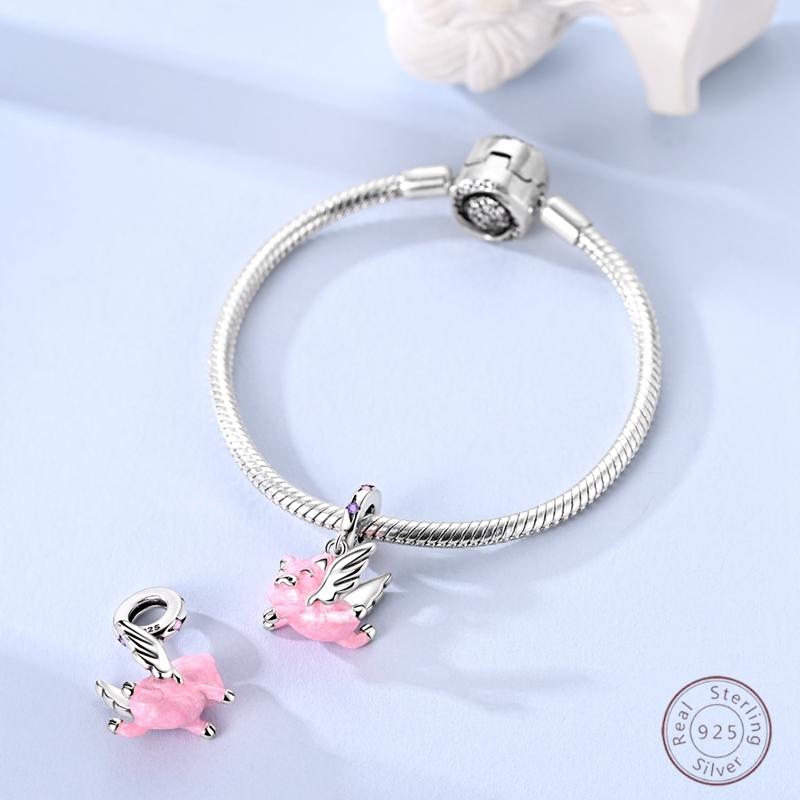 Charm Beads Flying Piglet Copper Pendant Beads 3Mm Diy Party Christmas Exquisite Jewelry Making Gift