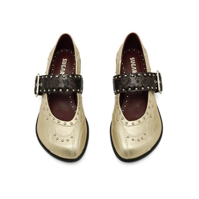 Fashion 2025 New Women Flats Ballet Comfortable Soft Leather Casual Shoes Punk Style Belt Buckle Loafers Rivet Designer Flat Shoes Women