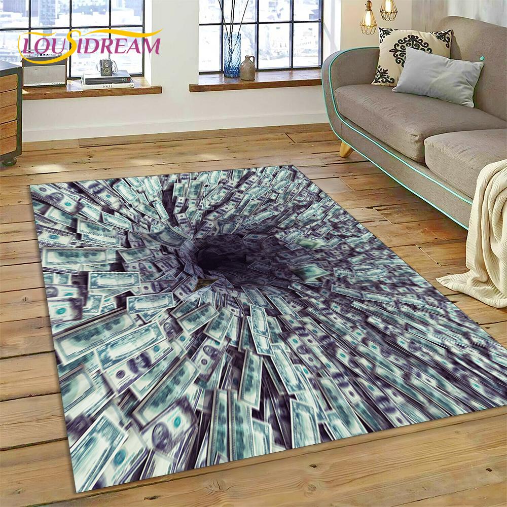 3D Rich Dollar Euro Pound Money Cartoon Carpet Rug for Bedroom Living Room Home Sofa Decoration,Children Large Decor Floor Mat