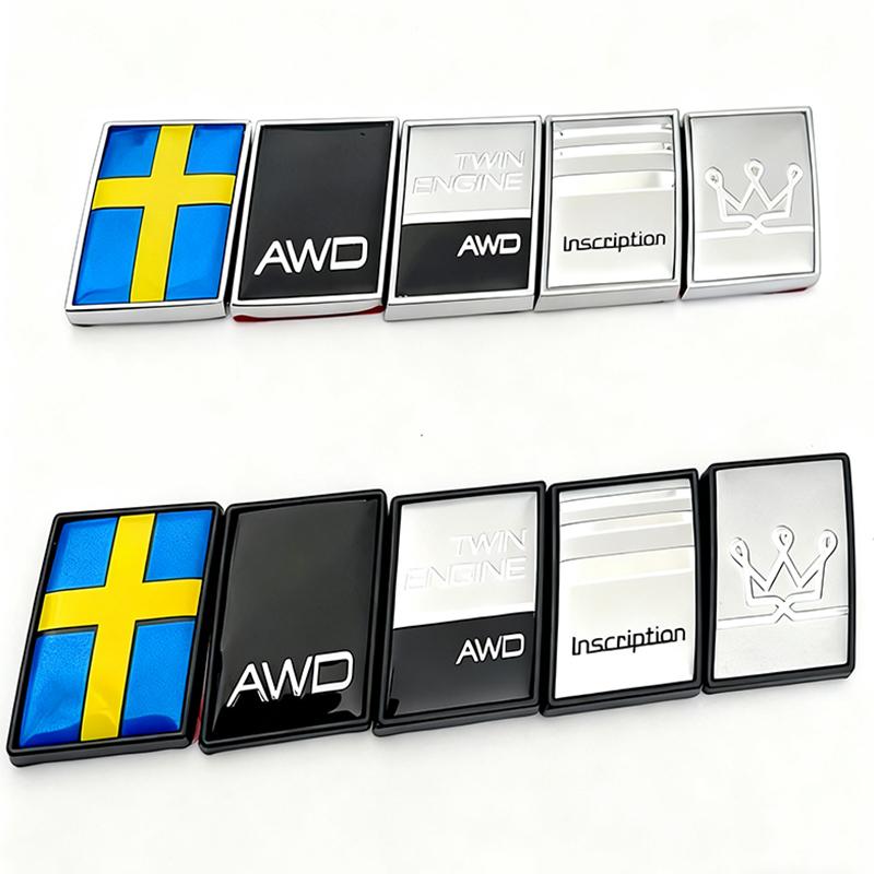 AALK1 3D Metal Chrome R-Type AWD Badge Swedish Flag Moose Emblem Sticker for Volvo V40 XC60 XC90 C30 V60 - Auto Trunk/Fender Exterior