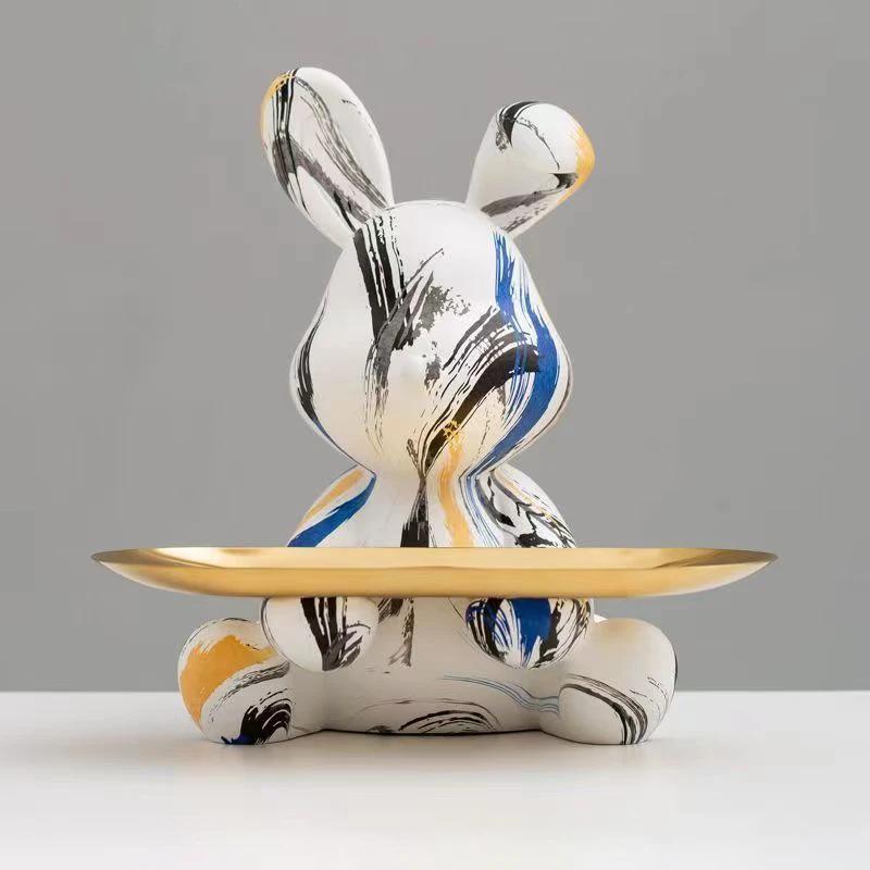 2025 New Graffiti Creativity Rabbit Figurine Bunny Ornament Home Decoration Animal Statue Storage Shelf Modern Room Sculpture