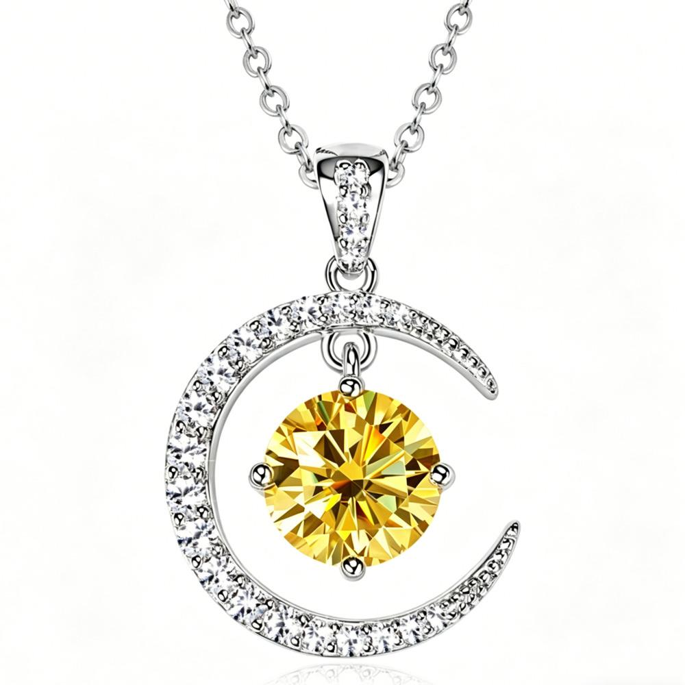 8mm Fashion Crescent Moissanite S925 Sterling Silver Necklace High End Unique Dynamic Pendant Clavicle Chain For Women