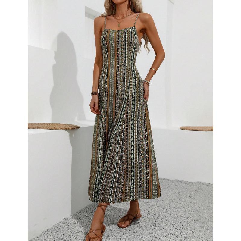 Bohemian Style Long Camisole Slit Design Dress Vacation Slim-Fit Split Cami Dress for Daily Shopping Gatherings & Street Looks