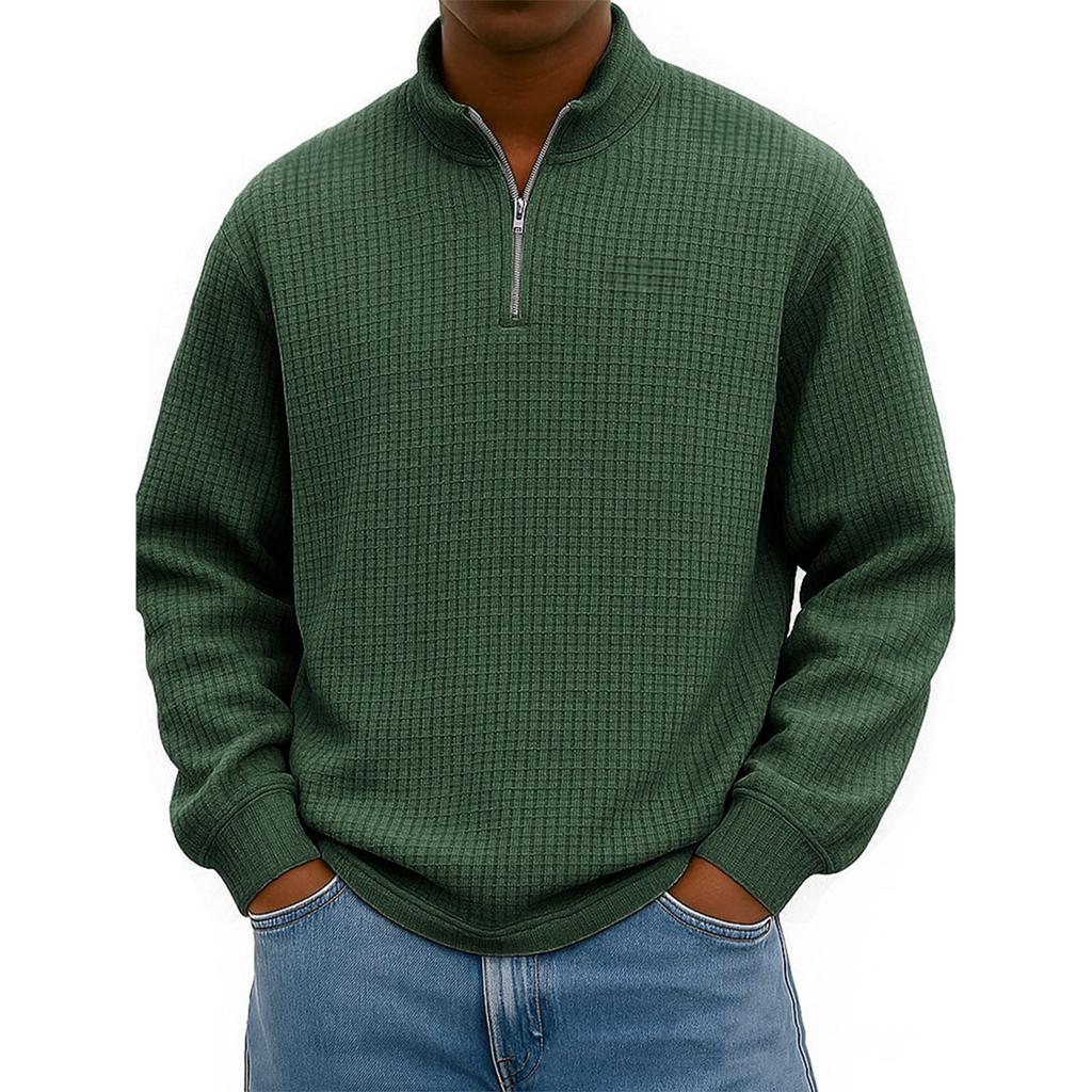 Men's Knit Quarter-Zip Stand Collar Pullover