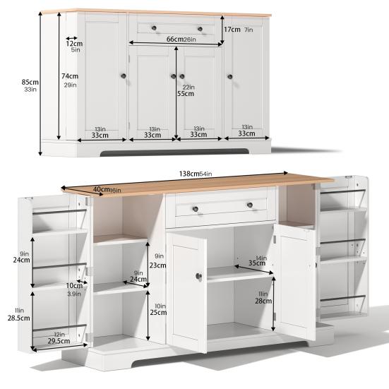 Patchwork Color Large Sideboard with 4 Doors And 1 Drawer, Modern Buffet Cabinet for Dining Room And Living Room